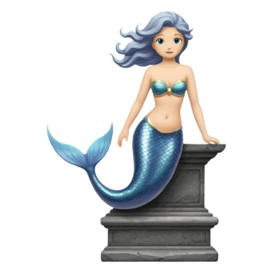 Make a mermaid statue all gray, like of stone and on a pedistal sticker
