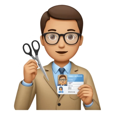 Scissors cutting man ID card in 2 parts.hyper realistic sticker