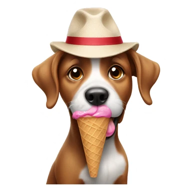 Dog with hat licking ice cream sticker