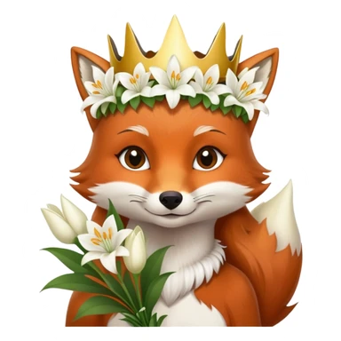A female fox wearing a crown made of Lillie’s holding a bouquet of Lillie’s sticker