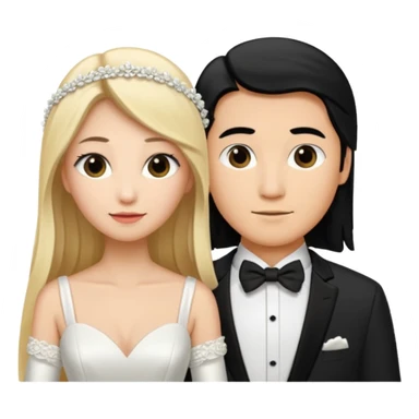 Wedding couple blonde bride long hair and long black hair Chinese groom
 sticker