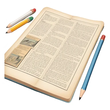 Create a detailed emoji representing the process of writing texts for comic books. The design should feature a large, open comic book with vintage comic strips visible on its pages. A pencil should be shown writing text on one of the comic panels, but without a hand. The pencil should appear as though it is actively creating the dialogue or narration. Use a classic color palette with muted tones for the comic book and brighter accents on the pencil to draw attention to the writing process. Do not include any emojis or smiley faces. Make the background transparent. sticker