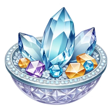 delicate dish of shimmering crystals cradling tiny treasures sticker