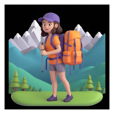 portrait of girl back packing mountains in background, close up pose sticker