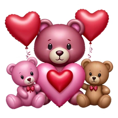 maroon love letter, three metallic pink heart-shaped balloons and red kisses and love teddy bear sticker