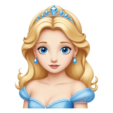 Cinematic Realistic Comical Cinderella Portrait, with every detail rendered realistically—from the soft, smooth texture of her fair skin to her artfully styled golden-blonde hair. Her bright blue eyes are wide with playful disbelief, and her expression carries a touch of whimsical humor while retaining elegant poise. Her classic ball gown, detailed with rich fabric textures and natural shadows, catches the light in a way that blends refined beauty with a hint of cheeky mischief, creating a striking, lifelike portrayal. sticker