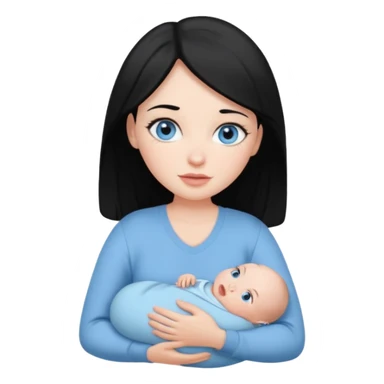 mom holding newborn baby girl with blue eyes white skin and black hair and white skin newborn girl bab white skin black hair sticker