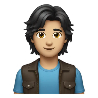 zoomer boy with mullet brown skin black hair blue eyes sticker