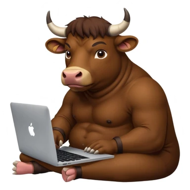 bull sitting in front of a macbook, working  sticker