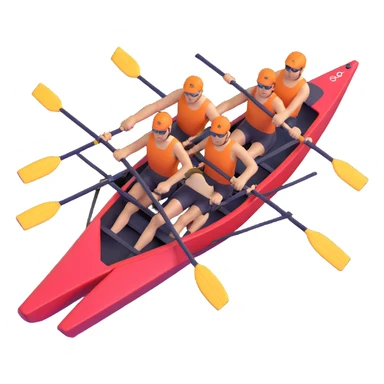 four-person Olympic rowing boat with professional racing style, four rowers included, detailed, top-down view sticker