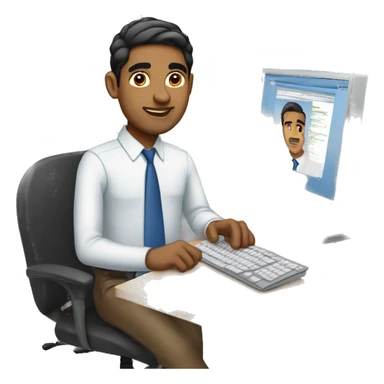 indian guy light skin, using computer at work business clothes western sticker