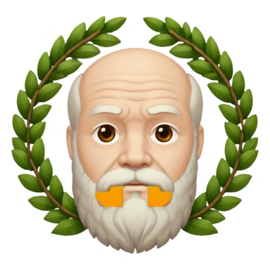 Socrates thinking, ancient Greek philosopher, thoughtful expression, beard, laurel wreath sticker