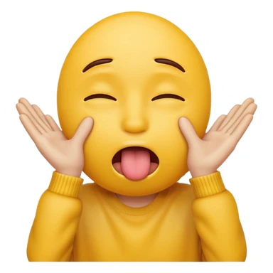 yellow emoji face with both hands covering eyes, tongue out, silly expression sticker