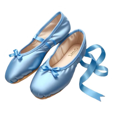 cinematic-realistic-ballet-shoes,-soft-satin-blue-pointe-shoes-with-delicate-ribbons,-resting-gently-on-a-polished-wooden-floor,-subtle-creases-in-the-fabric,-glowing-under-the-warm-golden-light-of-a-rehearsal-studio,-evoking-ele sticker