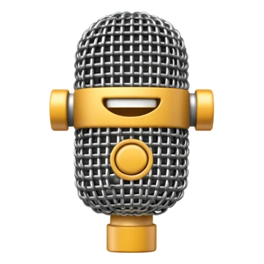 3D render of Microphone Head, made of interlocking chainmail metal rings, wire mesh texture, visible holes and negative space, metallic silver and grey, high contrast shadows, Apple emoji style, isolated on white background --v 6.0. sticker