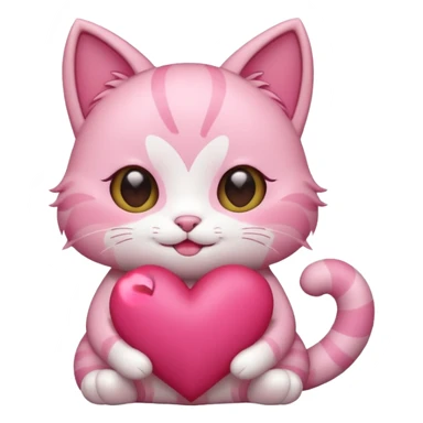 chibi anime pink cat smiling holding a big heart sticker