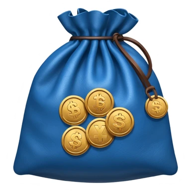 blue coins inside brown money bag sticker
