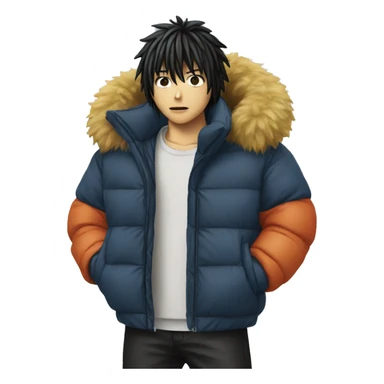 L from death note wearing a puffer jacket sticker