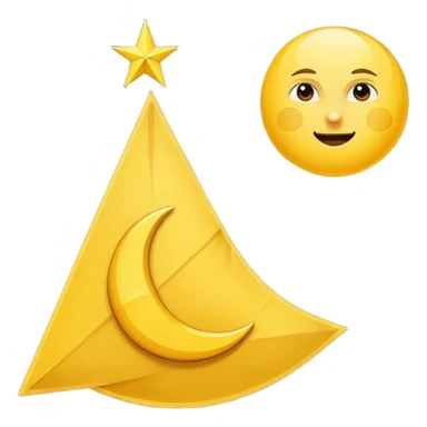 A triangular yellow flag with a crescent moon and above the moon a mini sun sticker