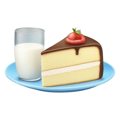 Milk at glass and slice cake at plate sticker