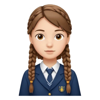 student, brown braid hair girl kid, school uniform sticker