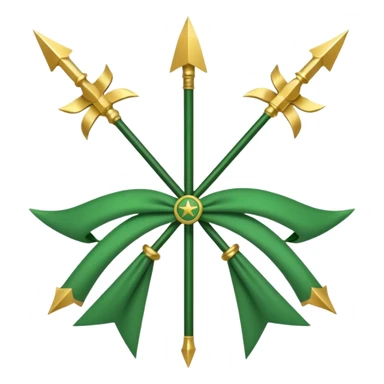 The Circassian flag has a green background with twelve gold stars forming an arc that looks like a bow. There are three crossed arrows in the center of the flag. sticker