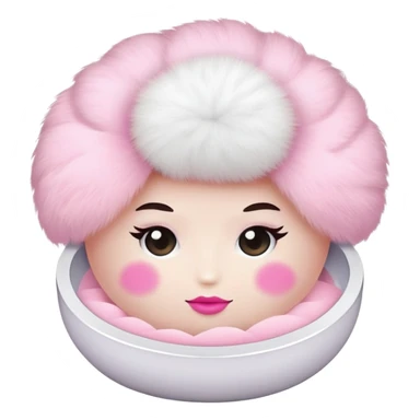 makeup powder puff with pink handle and soft white puff sticker