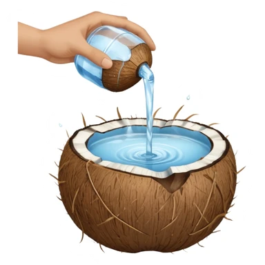 A whole coconut with water being poured over it with hands cupping water sticker