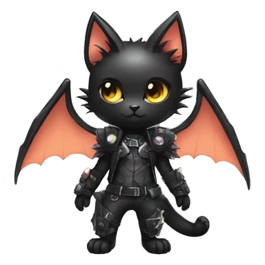 Shiny Chibi Cool Punk Black beautiful fantasy Kawaii Sona Fakemon-cat-animal with edgy bat-wings-ears Full Body sticker