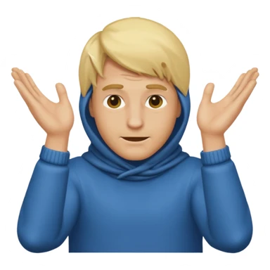 Blonde man with his face covered with the two arms going through down left to up right and with the two hands on the upper right edge of the emoji sticker