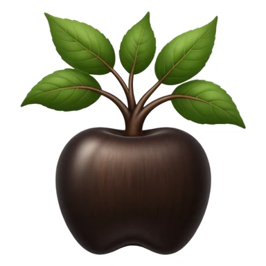 A black ginseng root (heuksam), in Apple iPhone emoji style. Dark brown-black glossy color, subtle texture on the root, elegant curves, vibrant but natural tones, smooth gradients, clean simple shapes, no outlines, slight 3D depth.
 sticker
