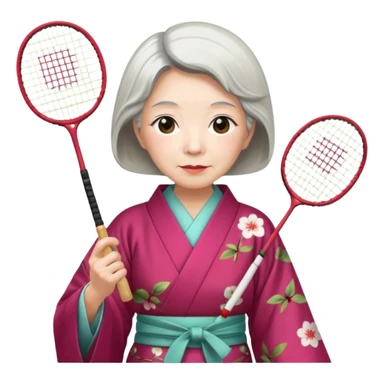 ancient japanese old woman cherry color with 1 badminton racket sticker