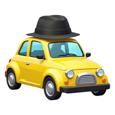 Low poly yellow car with a black hat sticker