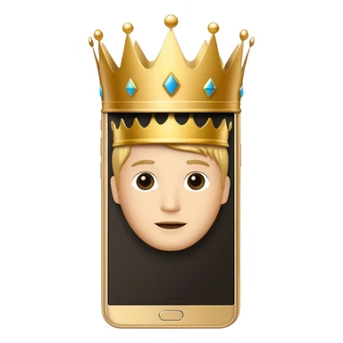 gold premium smart phone, king crown, apps on screen, no memoji sticker