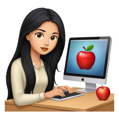 Chica linda con cabello largo negro ojos cafés piel trigueña en una computadora Apple  sticker