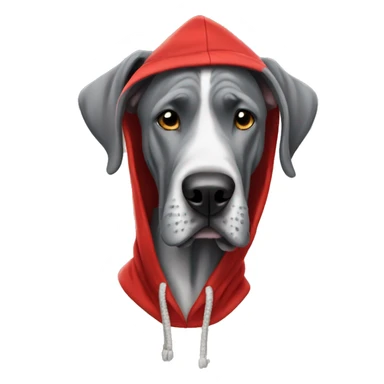 Grey Great Dane wearing a red hoodie sticker