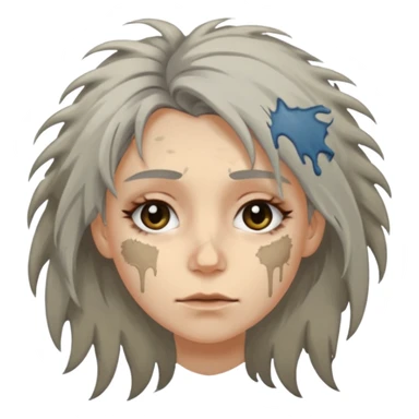 very dirty looking homeless woman very very dirty and smelly looking face only, not old with grey smudges everywhere and messy hair and lots of stains on face ugly,  sticker
