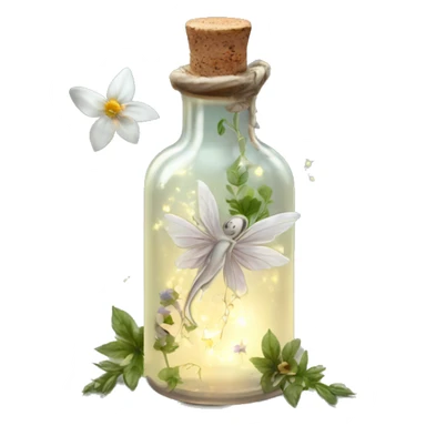 White magic fairy light sparkling old Antique bottle with poison and with herbal and flowers sticker
