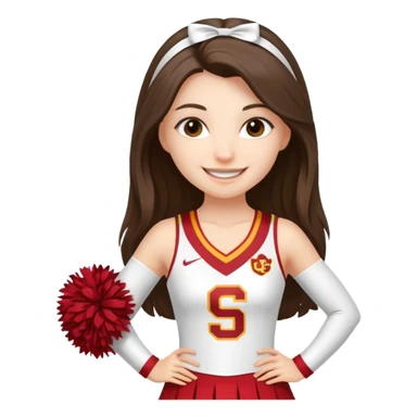 skinny white happy long haired brunette girl in a white USC cheerleader outfit sticker