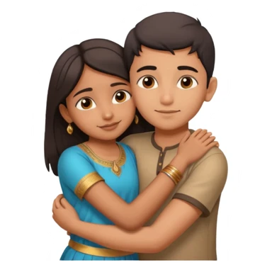 indian boy hugging indian girl from behind... boys hand down near navel of girl... boys head on the shoulder of girl sticker