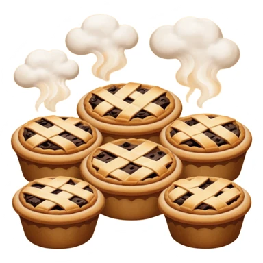 Baking community avatar in clean emoji-style illustration. Pies, cookies, and muffins grouped together, warm golden tones, simple shapes, flat design, high contrast, cozy and friendly. sticker