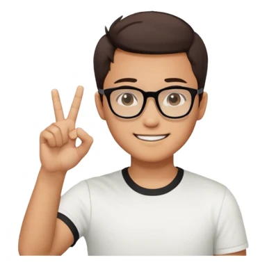 young Asian man with cool brown short hair, wearing black framed glasses, a white top, making an OK gesture with his right hand, and smiling confidently sticker