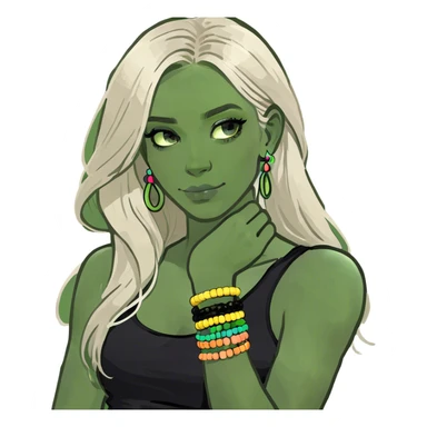 beautiful white girl , with long blond hair, with black tank top, sticker