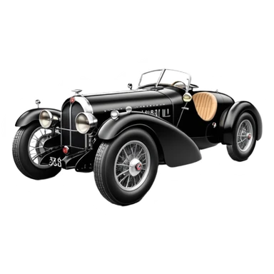  Fender-less extended wheelbase 1936 luxury racing Bugatti lowered powerful 4 cylinder engined racing car featuring advanced rugged 4 wheel independent suspension, power steering, disc brakes and small leather covered steering wheel  sticker