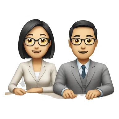 two asian people in discussion，with a contract on the desk sticker