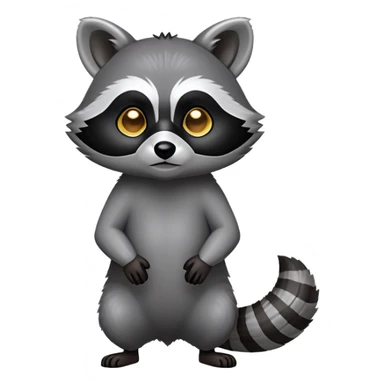 Cinematic-Raccoon-Realistic-Full-Body-Standing on all fours-Emoji – Tail flicking lazily, head tilted dramatically, thick grey fur with a signature black mask, sharp and alert ears, simplified yet realistic focused features, highly detailed, glowing with an almost sarcastic glow. sticker