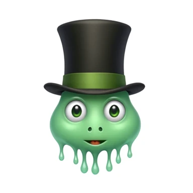 A whimsical, cartoonish 'goop' creature wearing a Victorian gentleman's black top hat, melting slightly over the brim, with expressive eyes peeking out. sticker