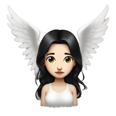 Crying tearing eyes pale skin black hair on the floor magical woman with angel wings  sticker