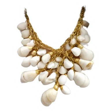Shell necklace made out of small white shells linked together with gold chain  sticker