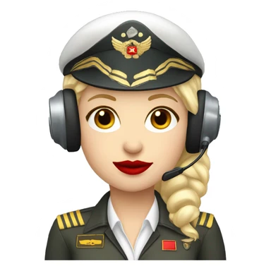 Blonde Russian pilot girl with red lips with airplane pilot headset   sticker